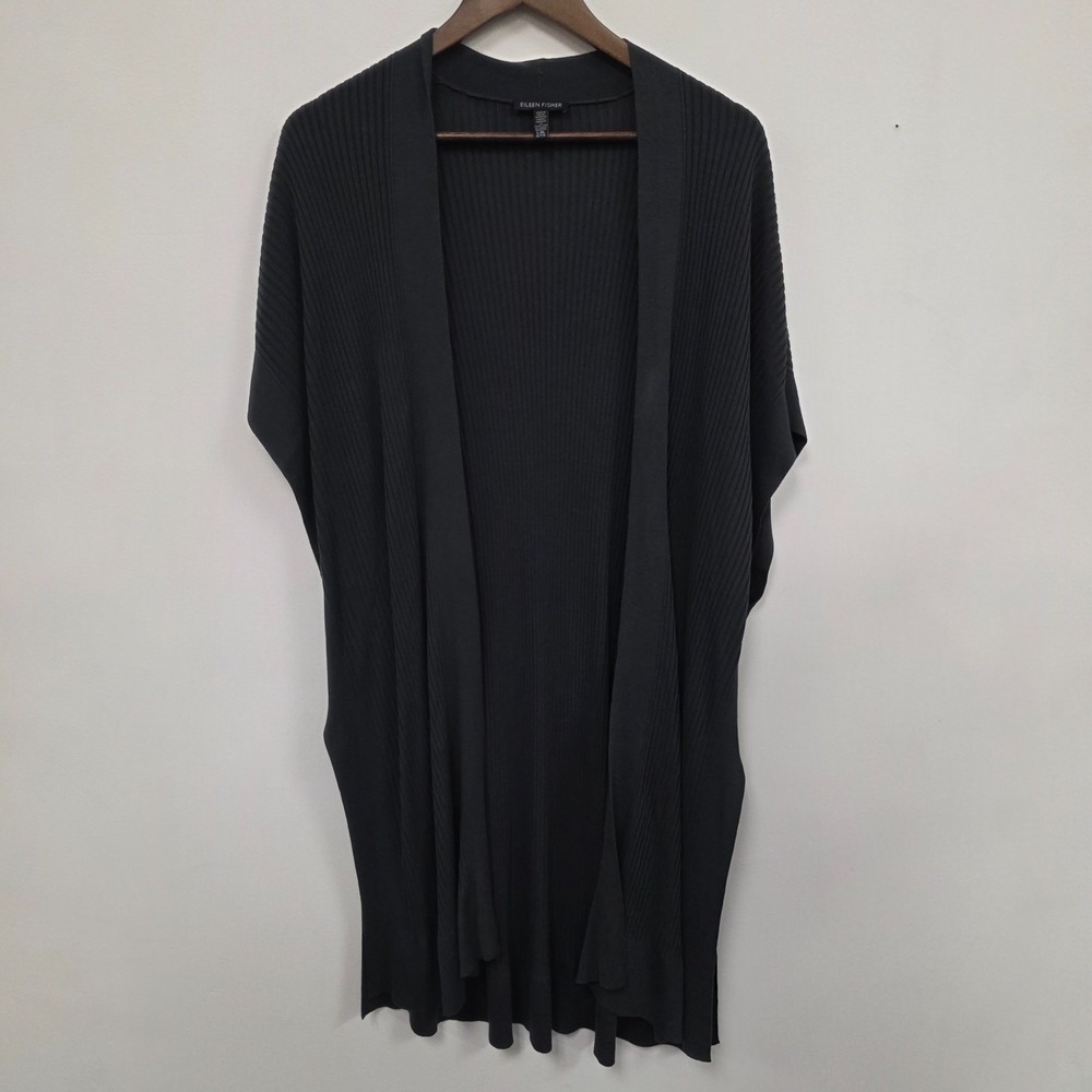 Eileen Fisher Womens Long Ribbed Cardigan Size L/XL Gray Luxury Relaxed Tencel
